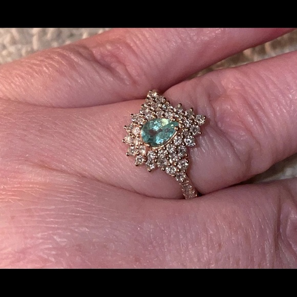 Paraiba Tourmaline Ring & Diamond Ring: 14kt RG - Picture 4 of 7